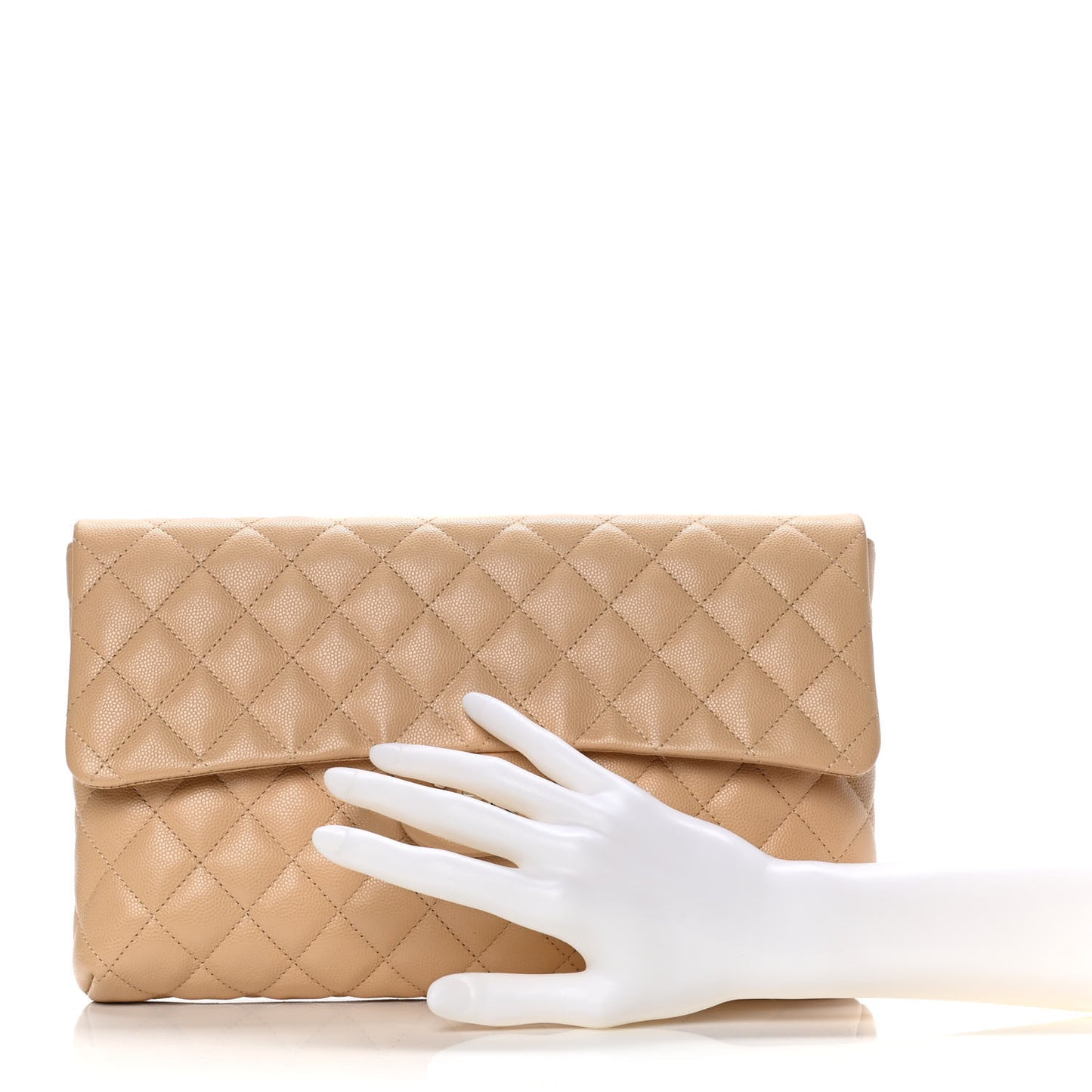 Caviar Quilted Flap Clutch Beige