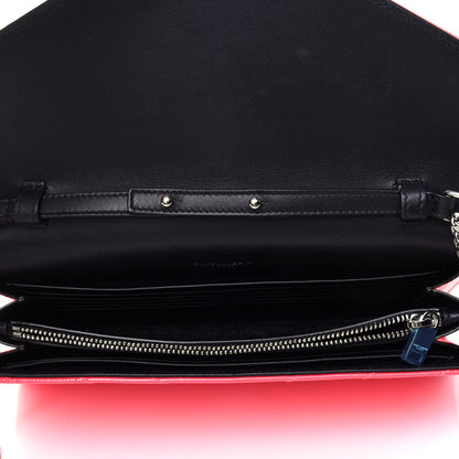 Saint Laurent Patent Grain De Poudre Matelasse Chevron Monogram Chain Wallet Neon Pink 3 of 4