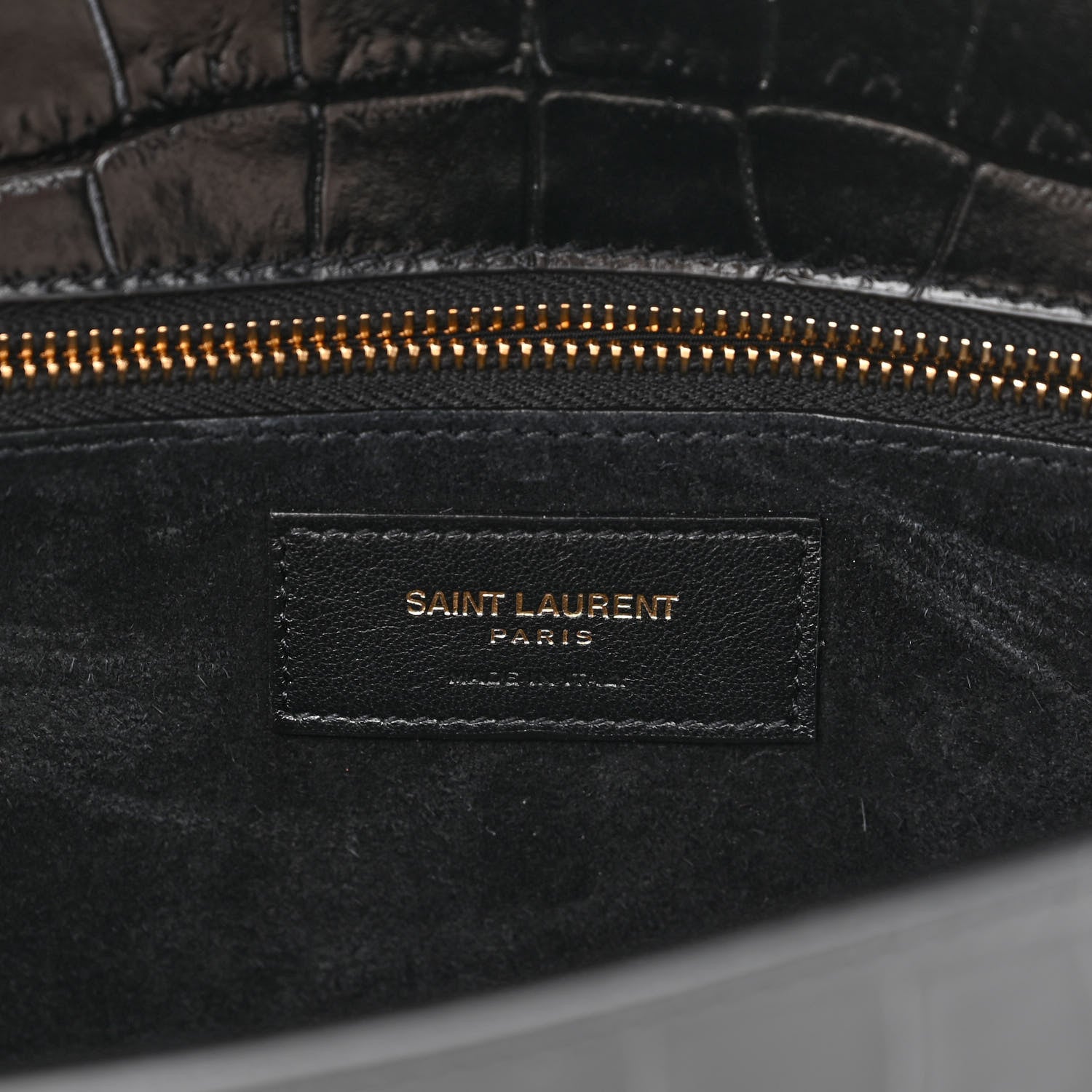 Saint Laurent Calfskin Crocodile Embossed Carre Satchel Black 6 of 10