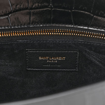 Saint Laurent Calfskin Crocodile Embossed Carre Satchel Black 6 of 10
