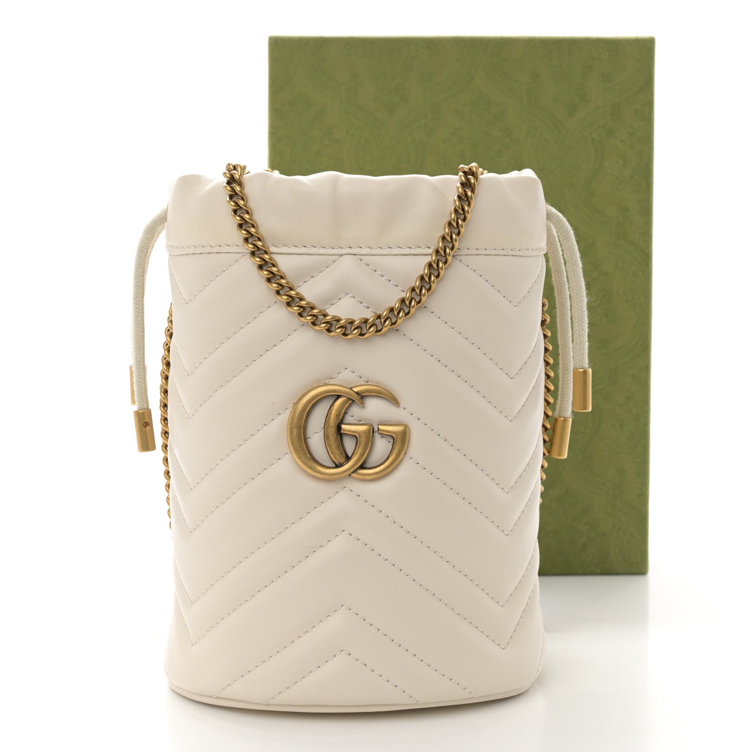 Gucci Calfskin Matelasse Mini GG Marmont 2.0 Bucket Bag White 10 of 10