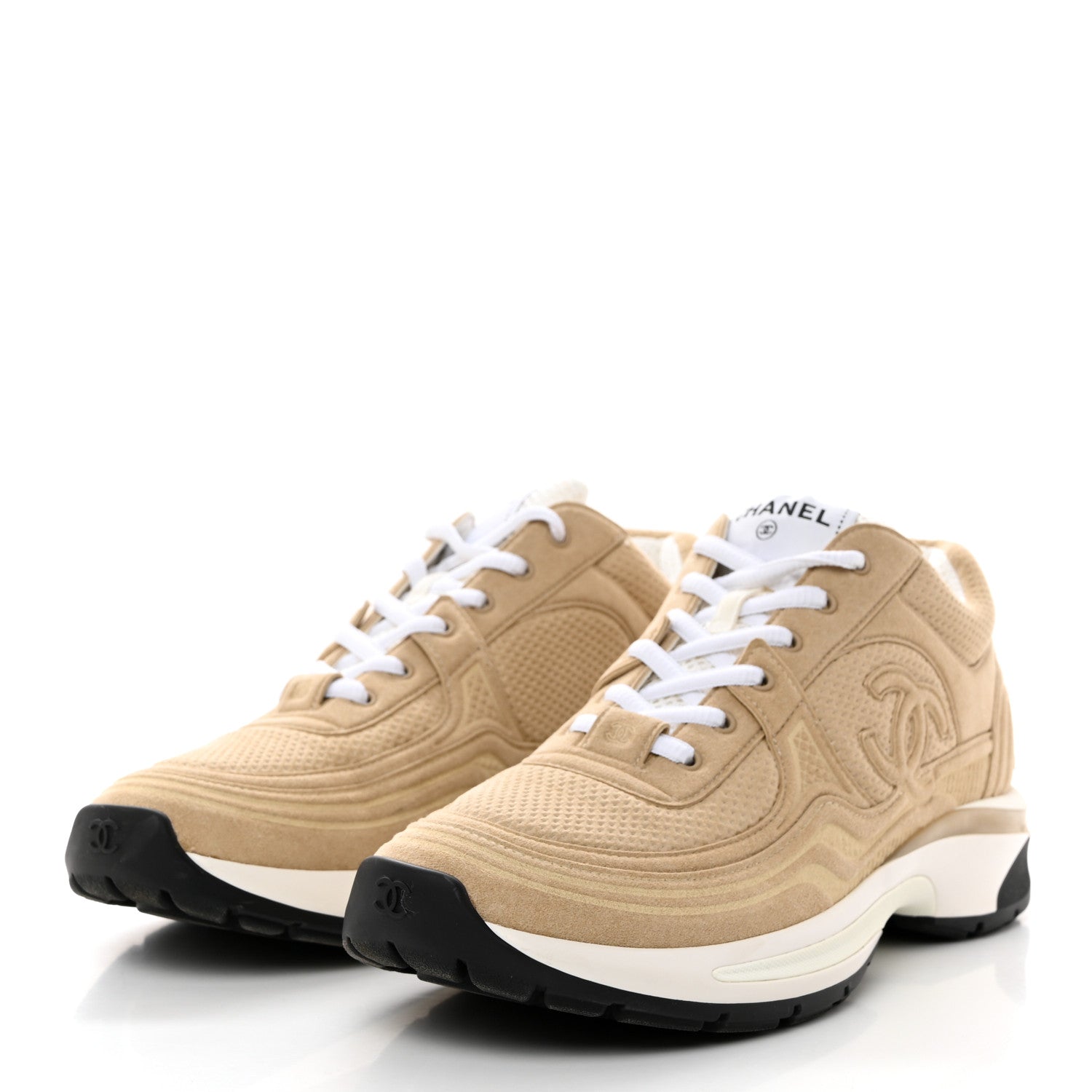 Chanel Fabric CC Womens Sneakers 39.5 Beige 3 of 9