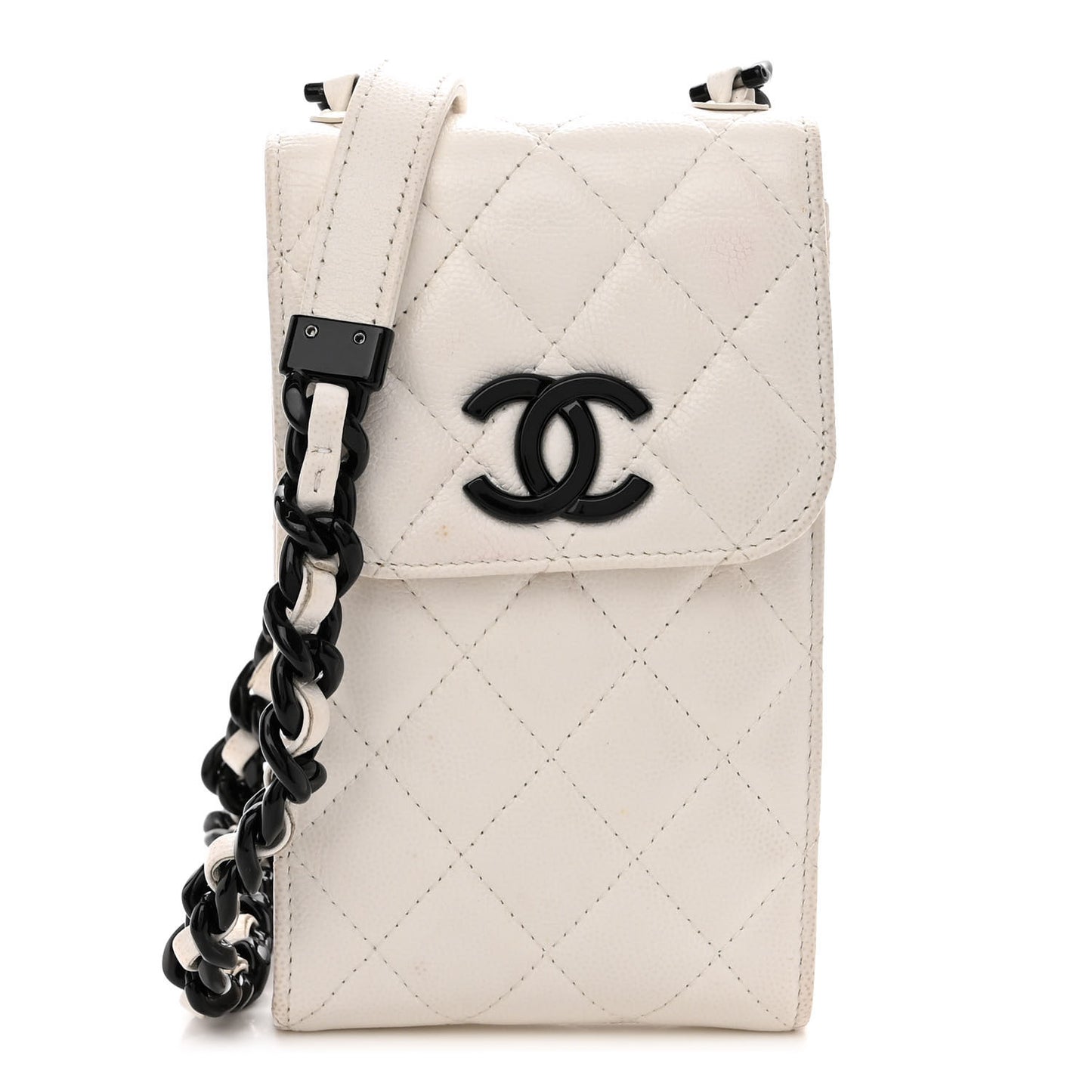 Caviar Quilted My Everything Clutch With Chain White Black