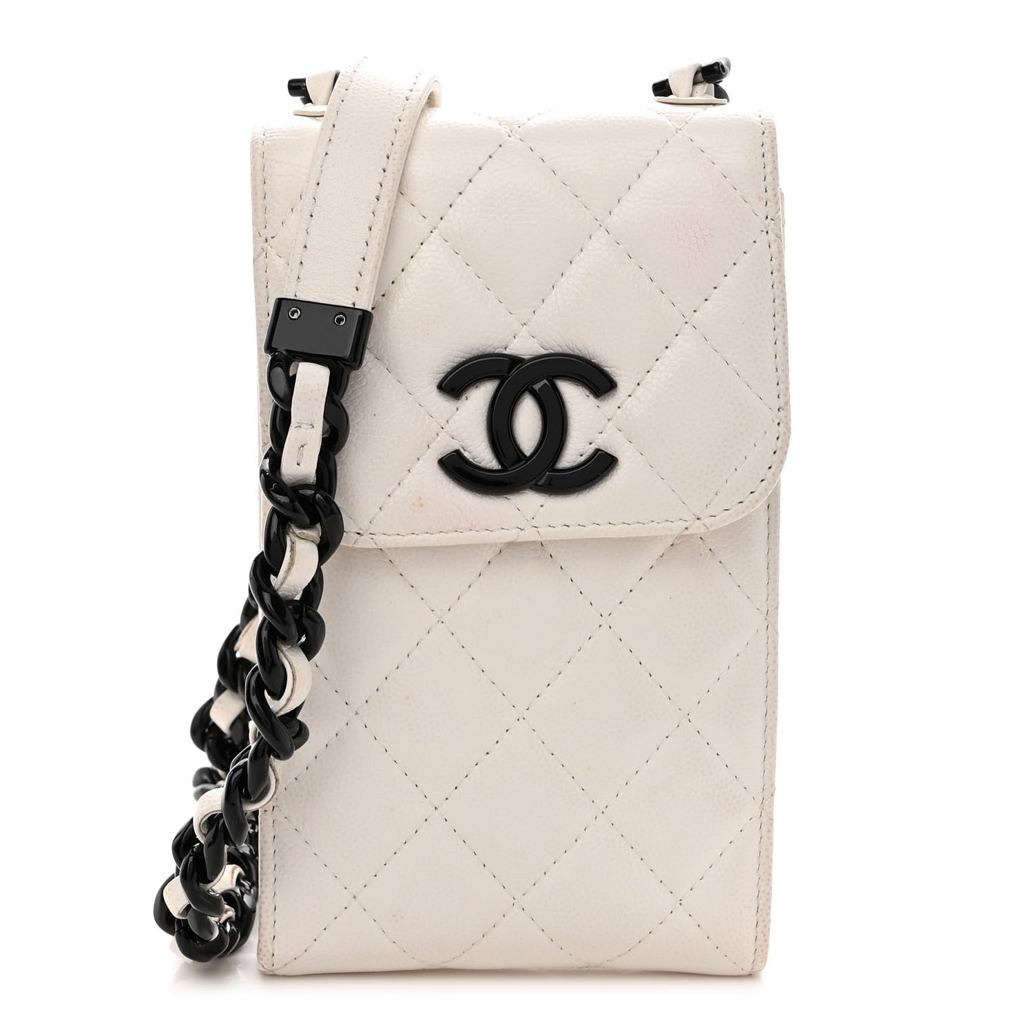 Chanel Caviar Quilted My Everything Clutch With Chain White Black 1 of 12