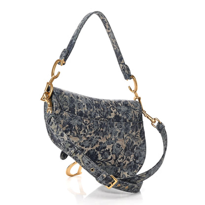 Christian Dior Denim Brocart Embroidered Saddle Bag Blue 3 of 8