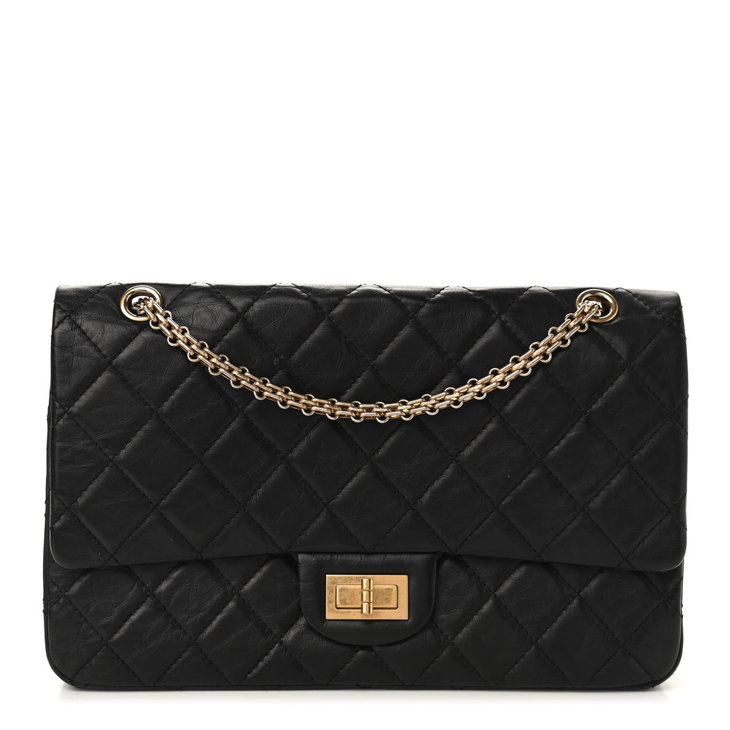Aged Calfskin Quilted 2.55 Reissue 227 Flap Black