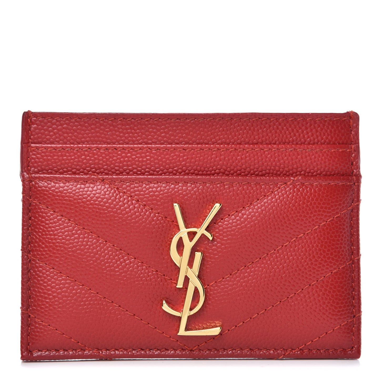 Grain De Poudre Matelasse Chevron Monogram Credit Card Case New Red