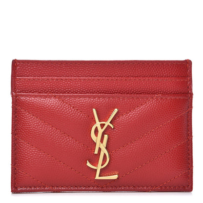 Saint Laurent Grain De Poudre Matelasse Chevron Monogram Credit Card Case New Red 1 of 8