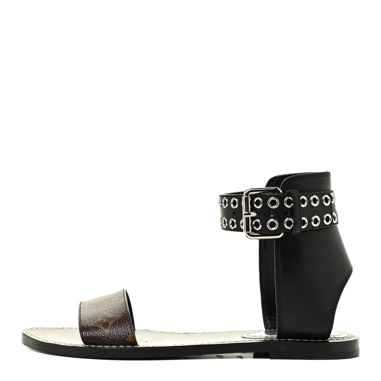 Calfskin Monogram Passenger Flat Sandals 36.5 Black