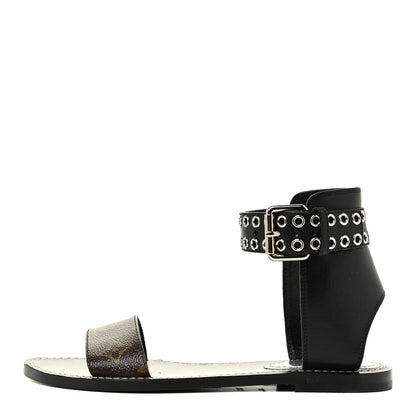 Louis Vuitton Calfskin Monogram Passenger Flat Sandals 36.5 Black 1 of 10