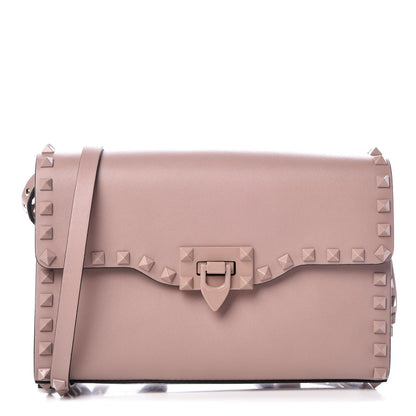 Valentino Garavani Vitello Monochrome Medium Rockstud Flip Lock Crossbody Bag Poudre 1 of 6