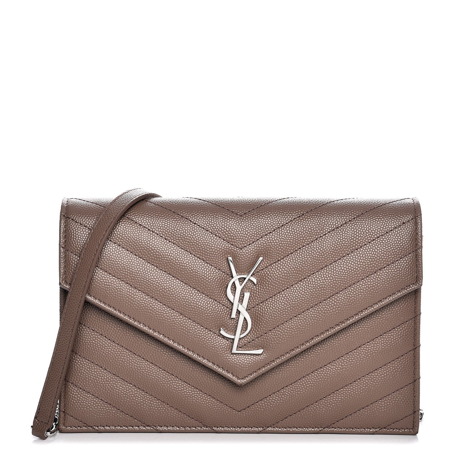 Saint Laurent Grain De Poudre Matelasse Chevron Monogram Envelope Chain Wallet Fard 1 of 10