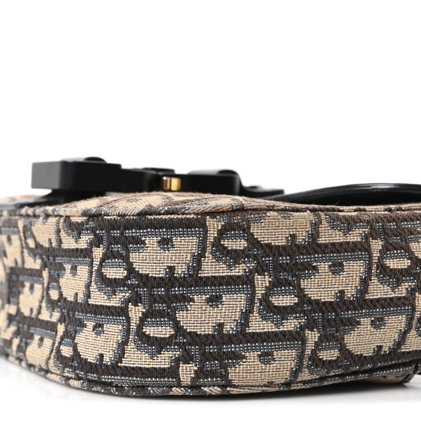 Grained Calfskin Oblique Mini Saddle Messenger Bag With Flap Beige Black