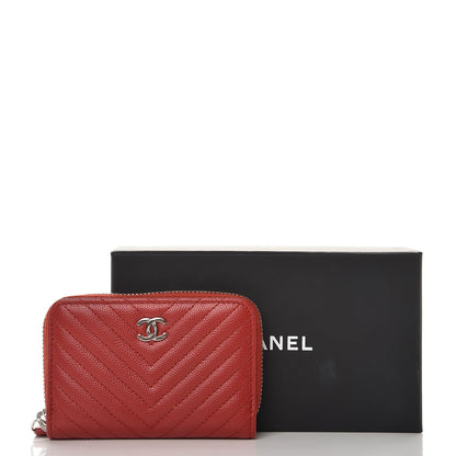 Chanel Caviar Chevron Quilted Zip Around Coin Purse Dark Red 8 of 8