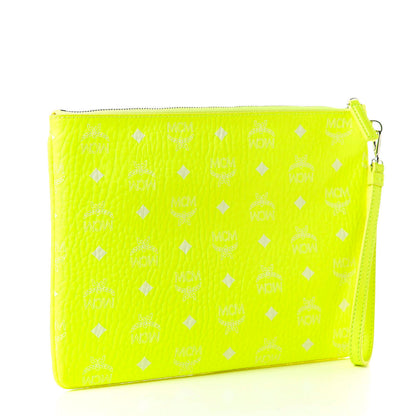 MCM Visetos Wristlet Zip Pouch Neon Yellow 3 of 8