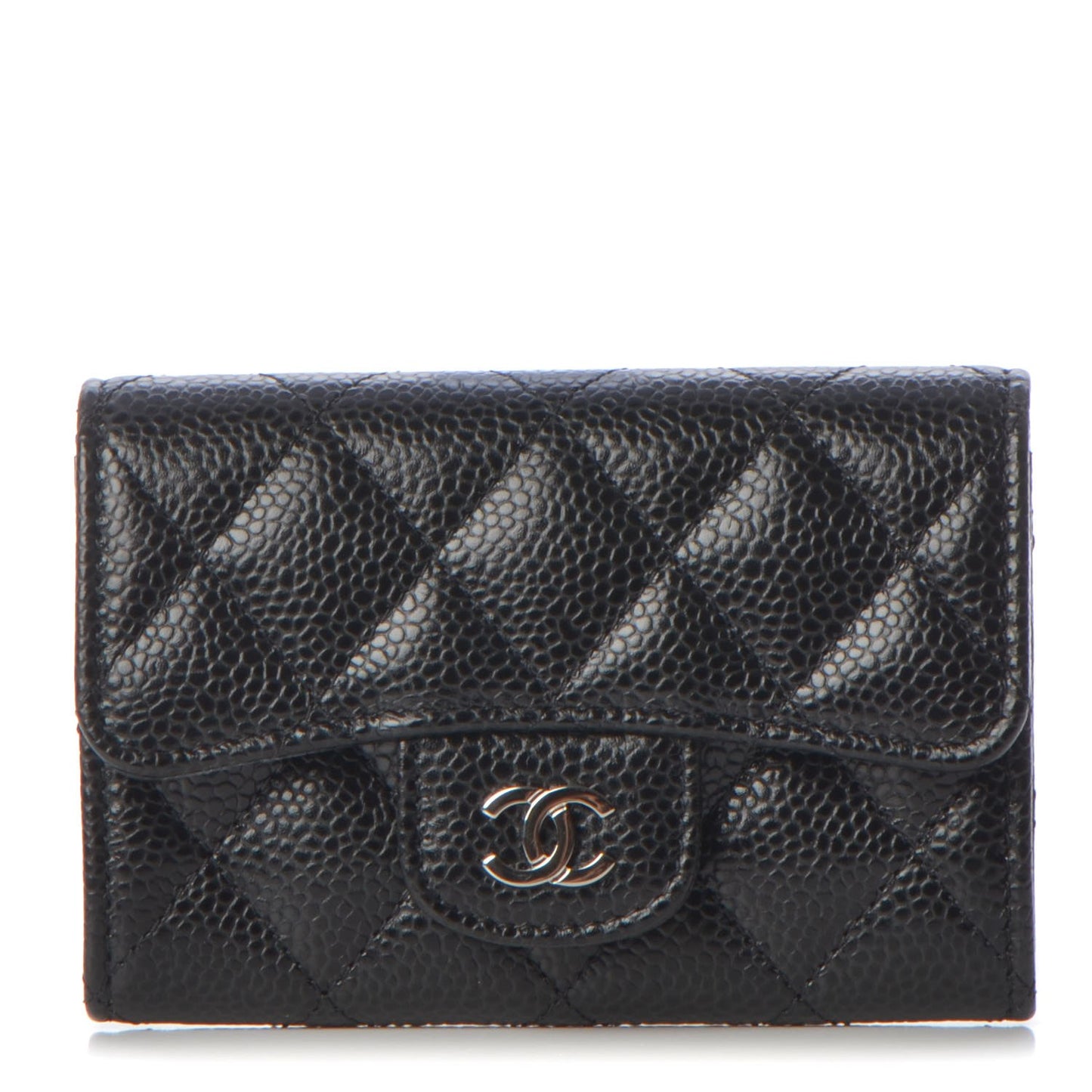 Caviar Quilted Flap Card Holder Black