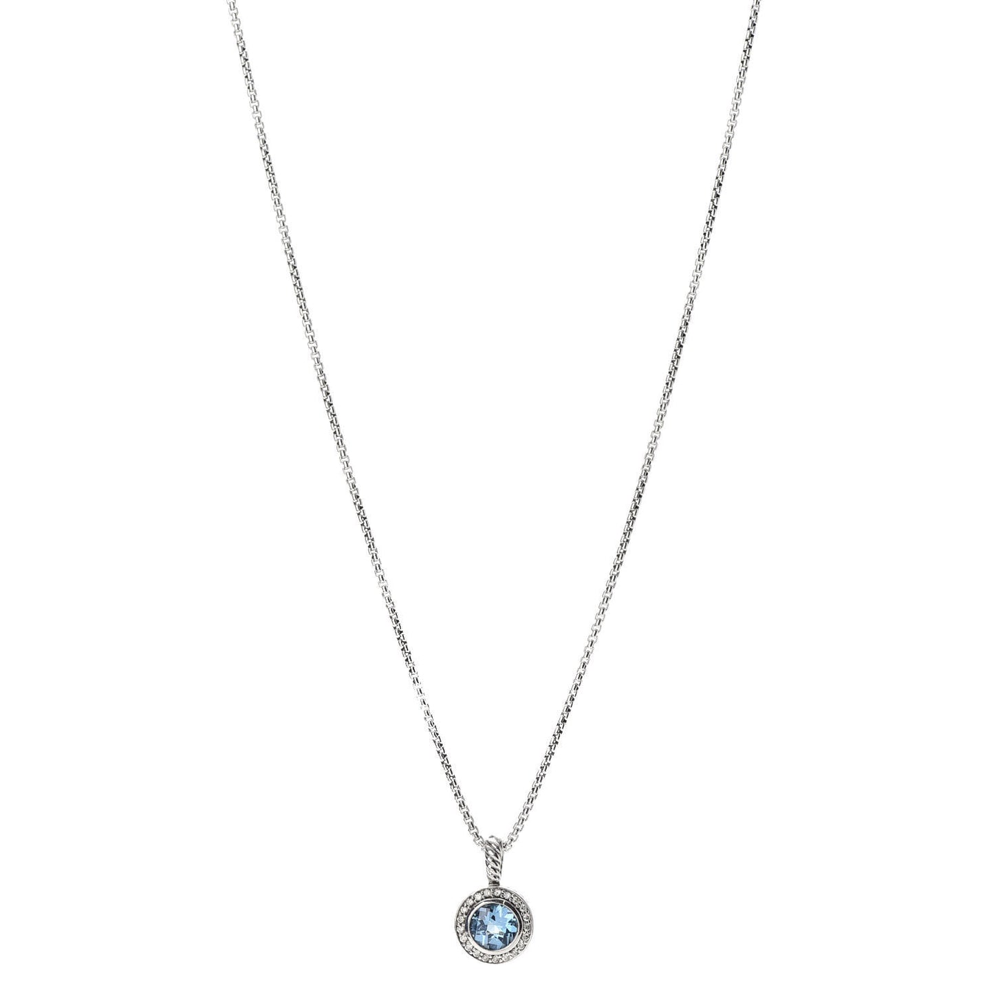 Sterling Silver Diamond Blue Topaz 8mm Petite Cerise Pendant Necklace