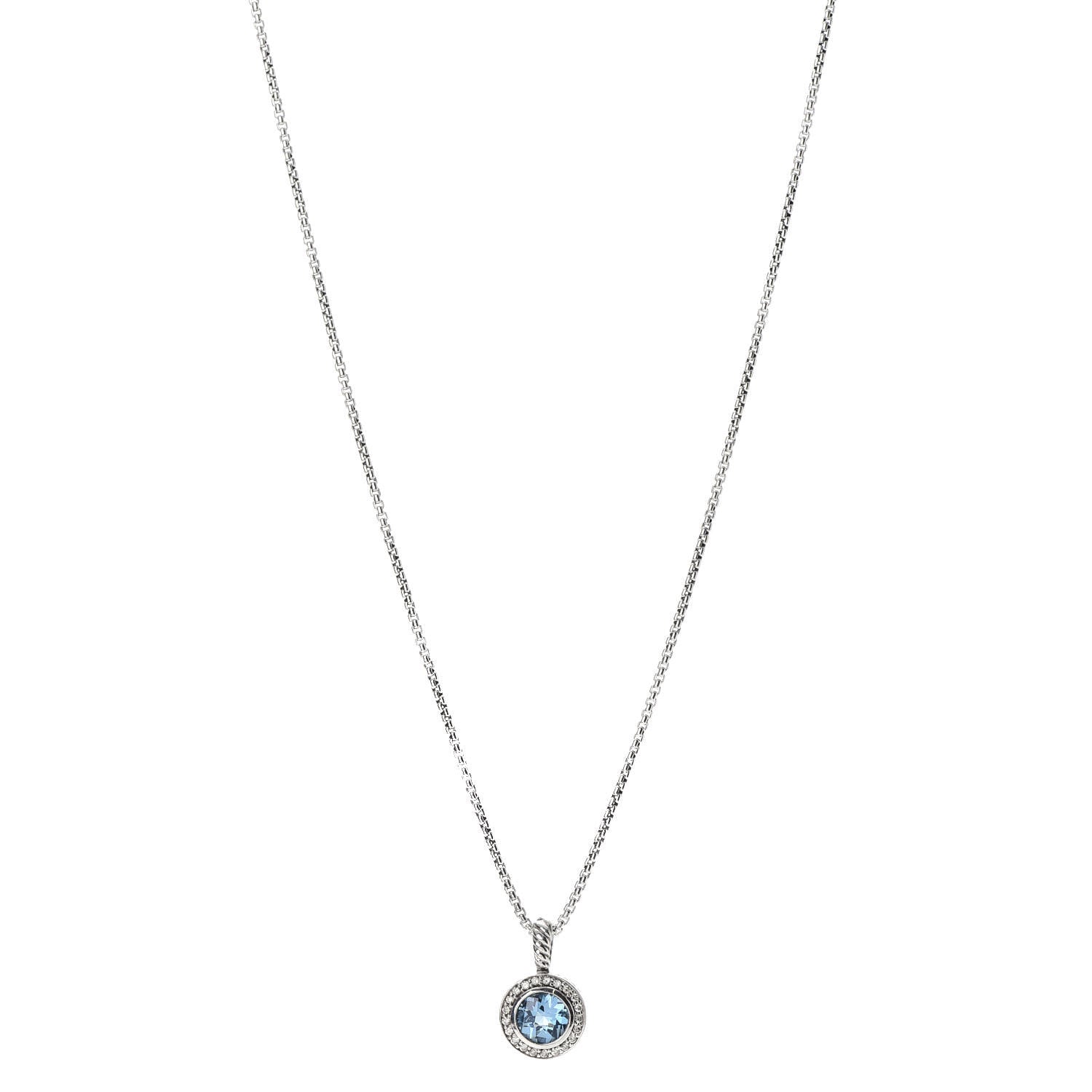 David Yurman Sterling Silver Diamond Blue Topaz 8mm Petite Cerise Pendant Necklace 1 of 5