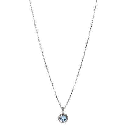 David Yurman Sterling Silver Diamond Blue Topaz 8mm Petite Cerise Pendant Necklace 1 of 5