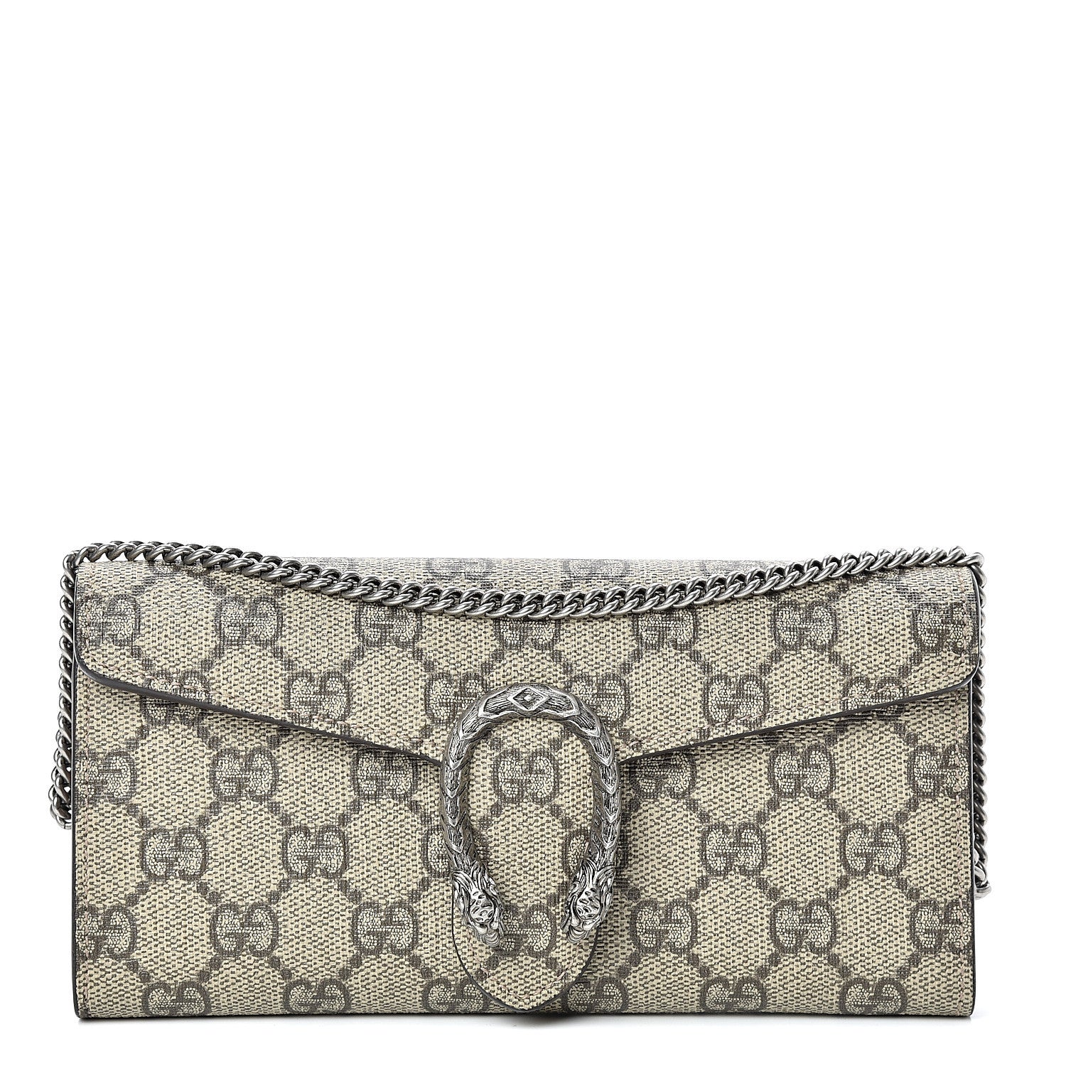 Gucci GG Supreme Monogram Dionysus Chain Clutch Wallet Beige Taupe 1 of 9
