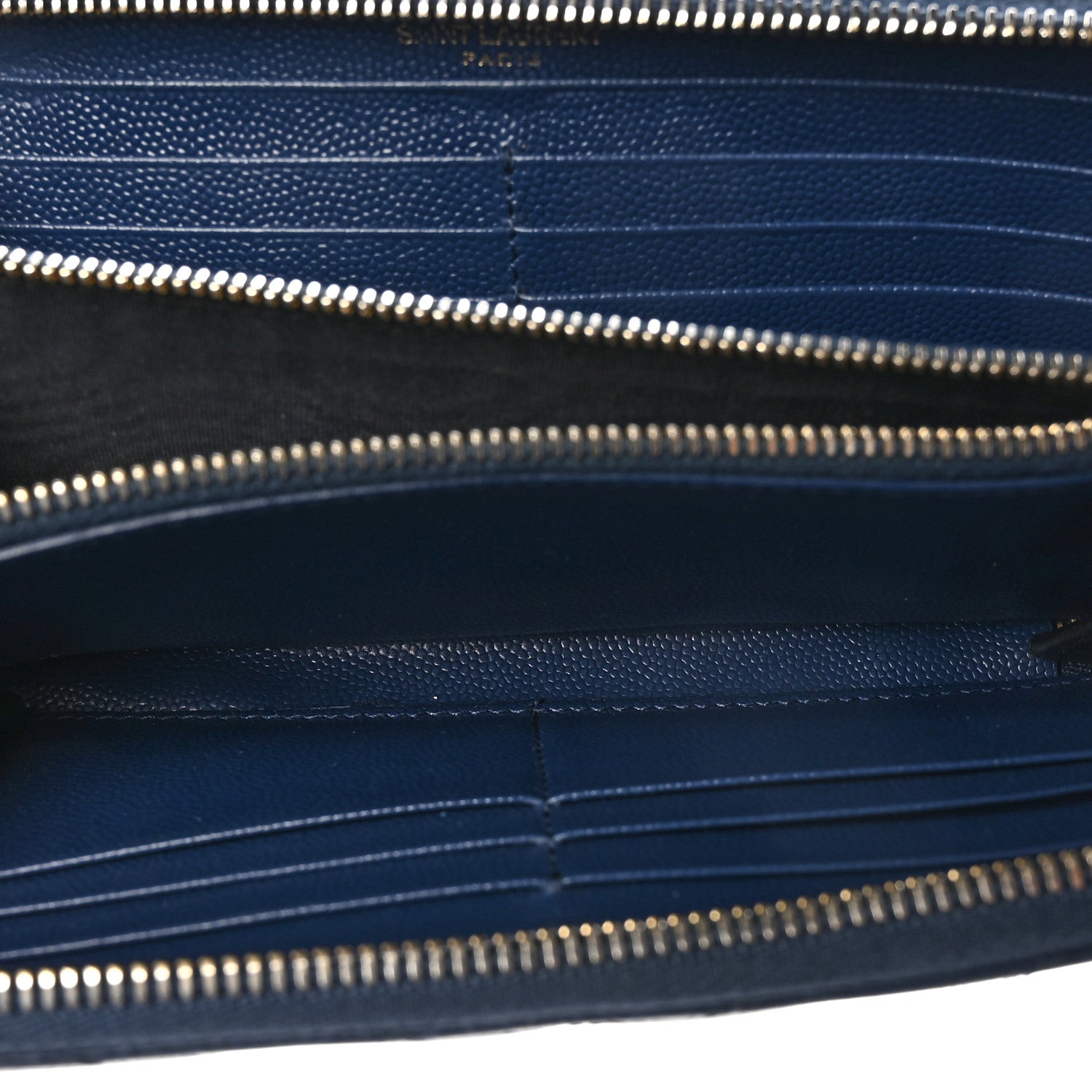 Saint Laurent Grain De Poudre Matelasse Chevron Monogram Zip Around Wallet Deep Marine 5 of 8