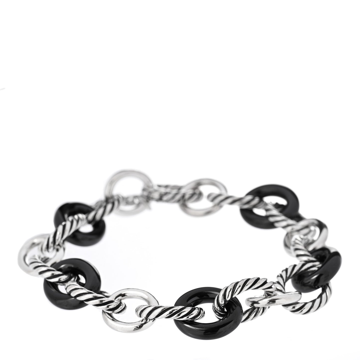Sterling Silver Ceramic 13mm Large Oval Link Bracelet Black