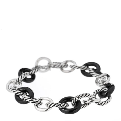 David Yurman Sterling Silver Ceramic 13mm Large Oval Link Bracelet Black 1 of 4