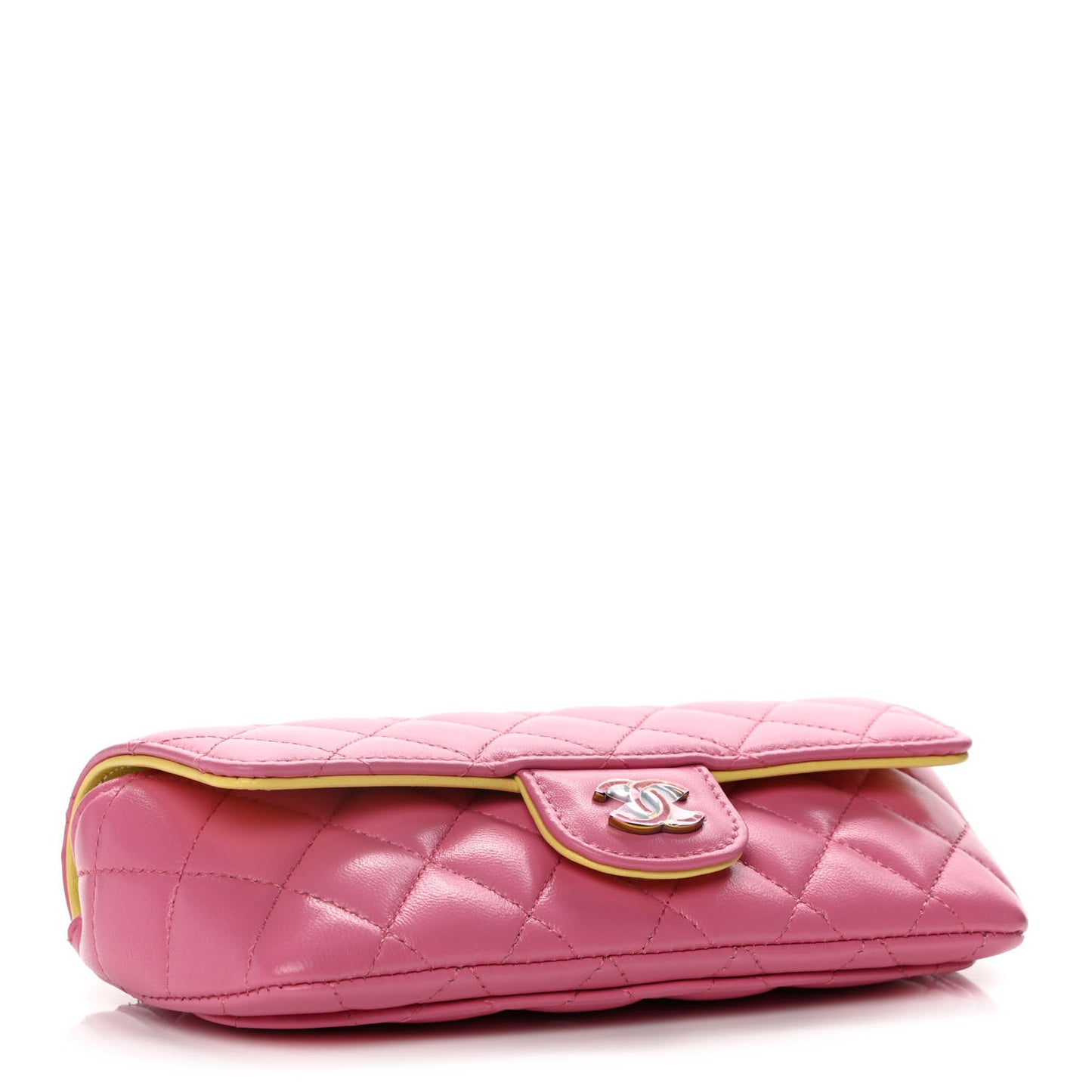 Lambskin Quilted Glasses Case With Chain Pink Yellow