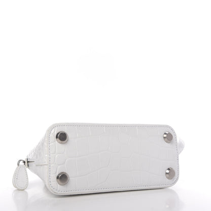Balenciaga Calfskin Crocodile Embossed XXS Ville Top Handle Bag White Black 4 of 11