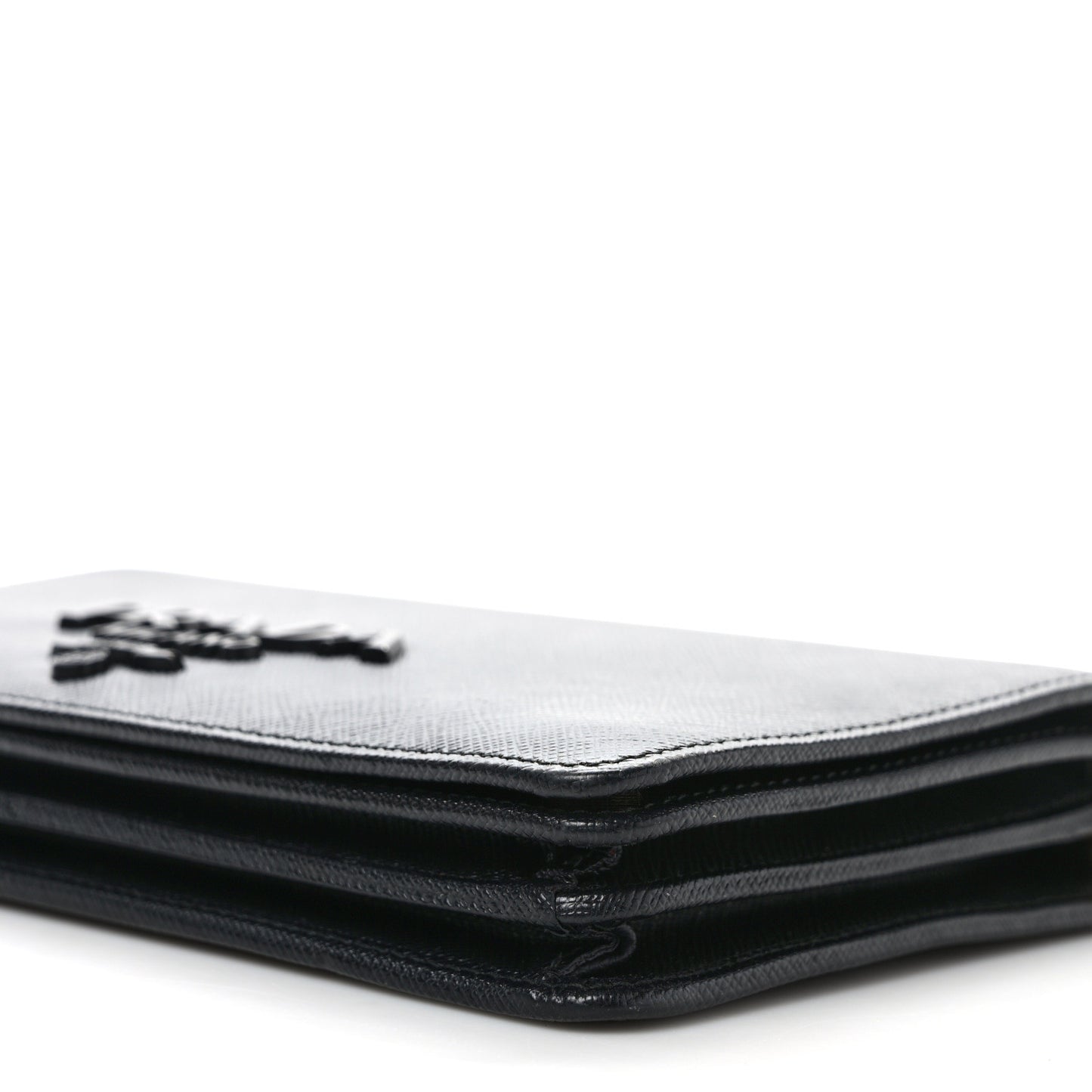 Saffiano Lux Monochrome Chain Wallet Black