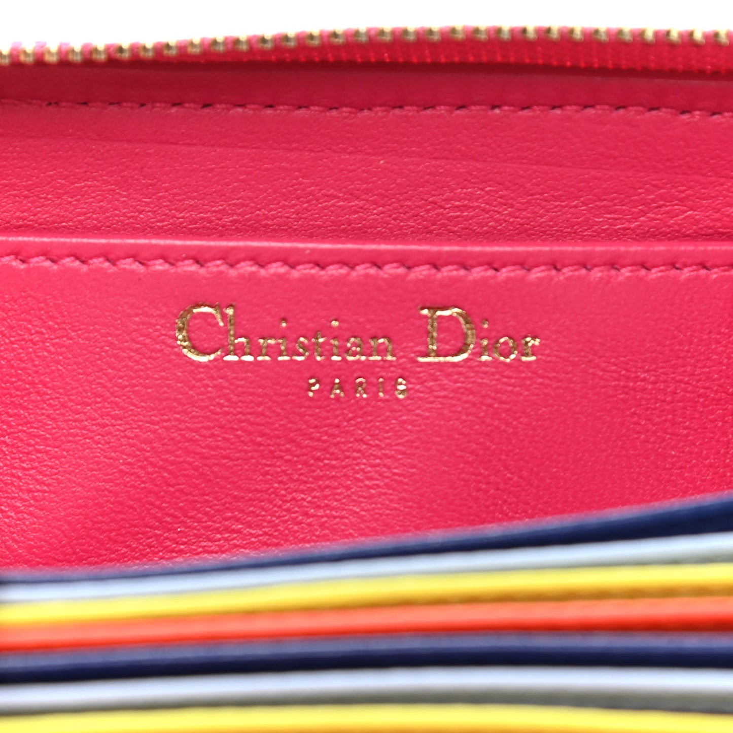 Lambskin Cannage Mini Lady Dior Zip Portemonnaie Fuchsia