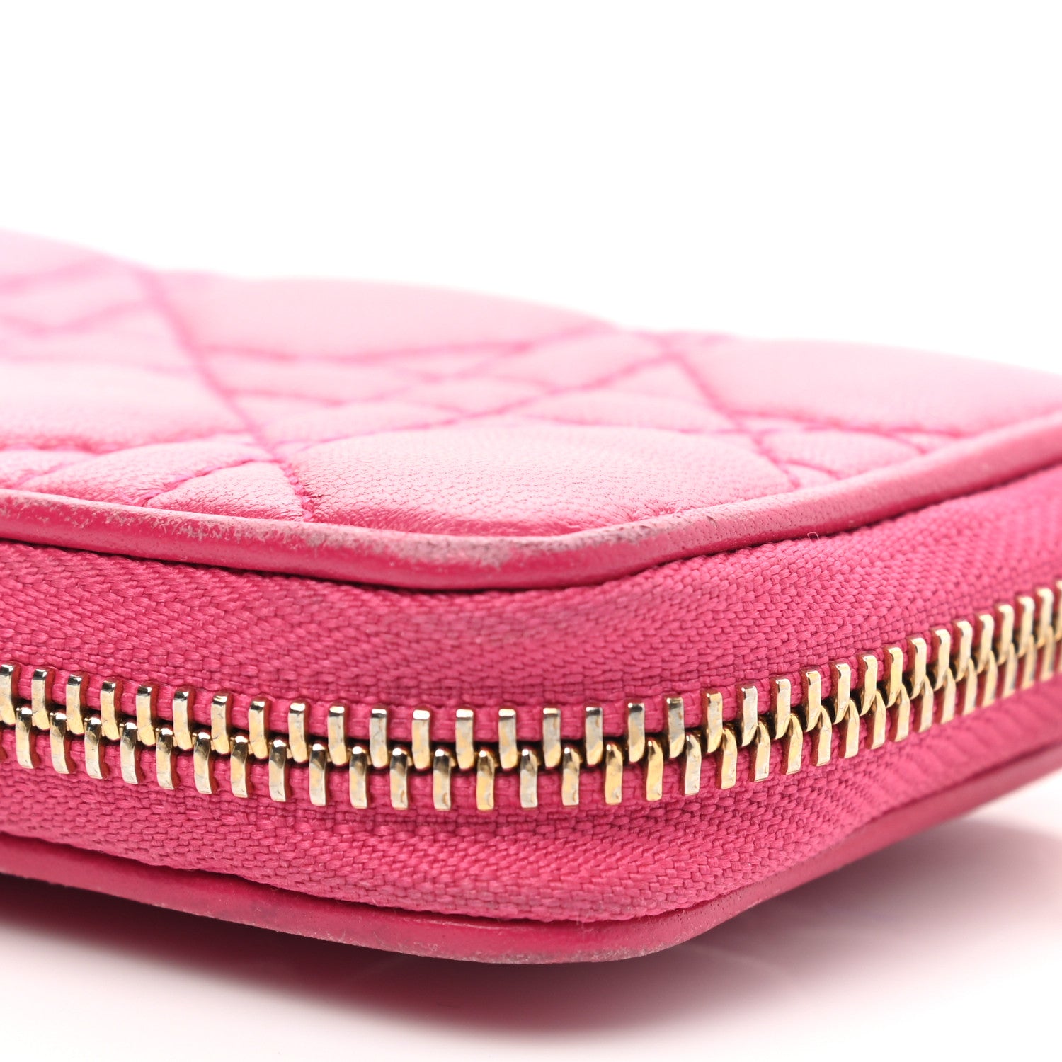 Christian Dior Lambskin Cannage Mini Lady Dior Zip Portemonnaie Fuchsia 10 of 12
