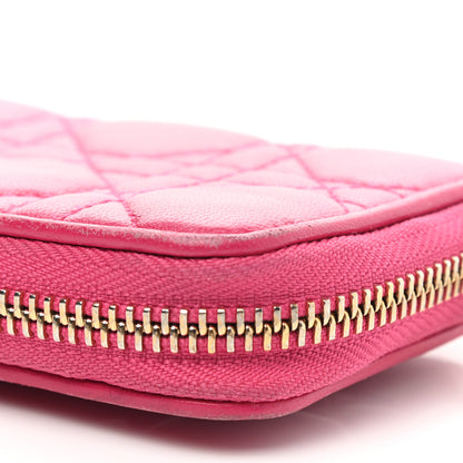 Christian Dior Lambskin Cannage Mini Lady Dior Zip Portemonnaie Fuchsia 10 of 12