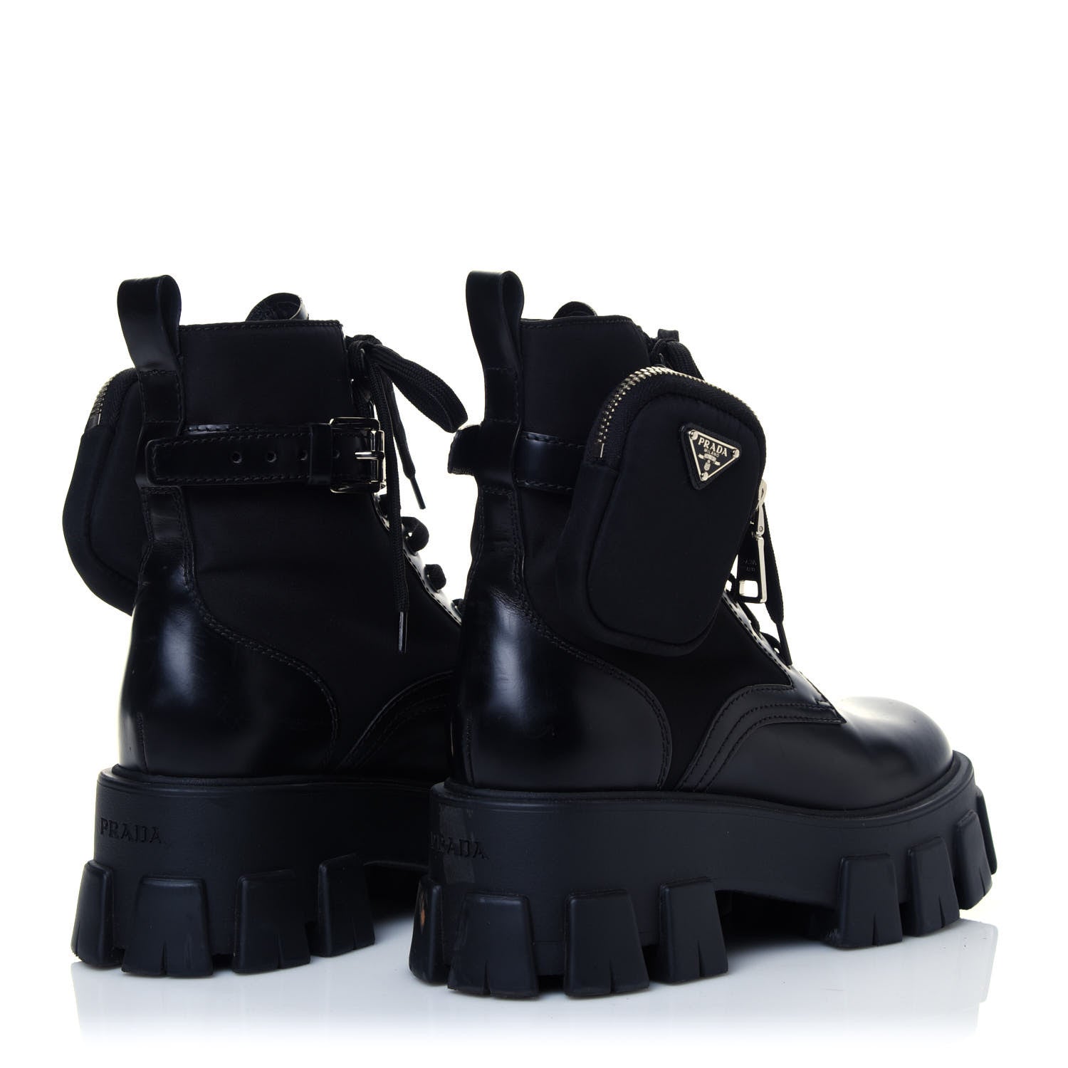 Prada Spazzolato Rois Nylon Metal Triangle Logo Monolith Pouch Pocket 55mm Boots 37 Black 4 of 8