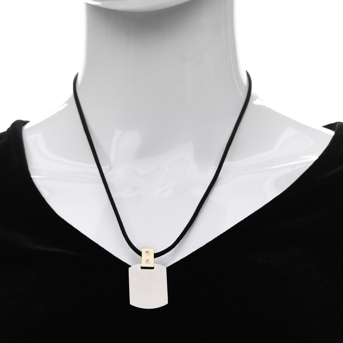 18K Yellow Gold Stainless Steel Santos Dog Tag Pendant Necklace