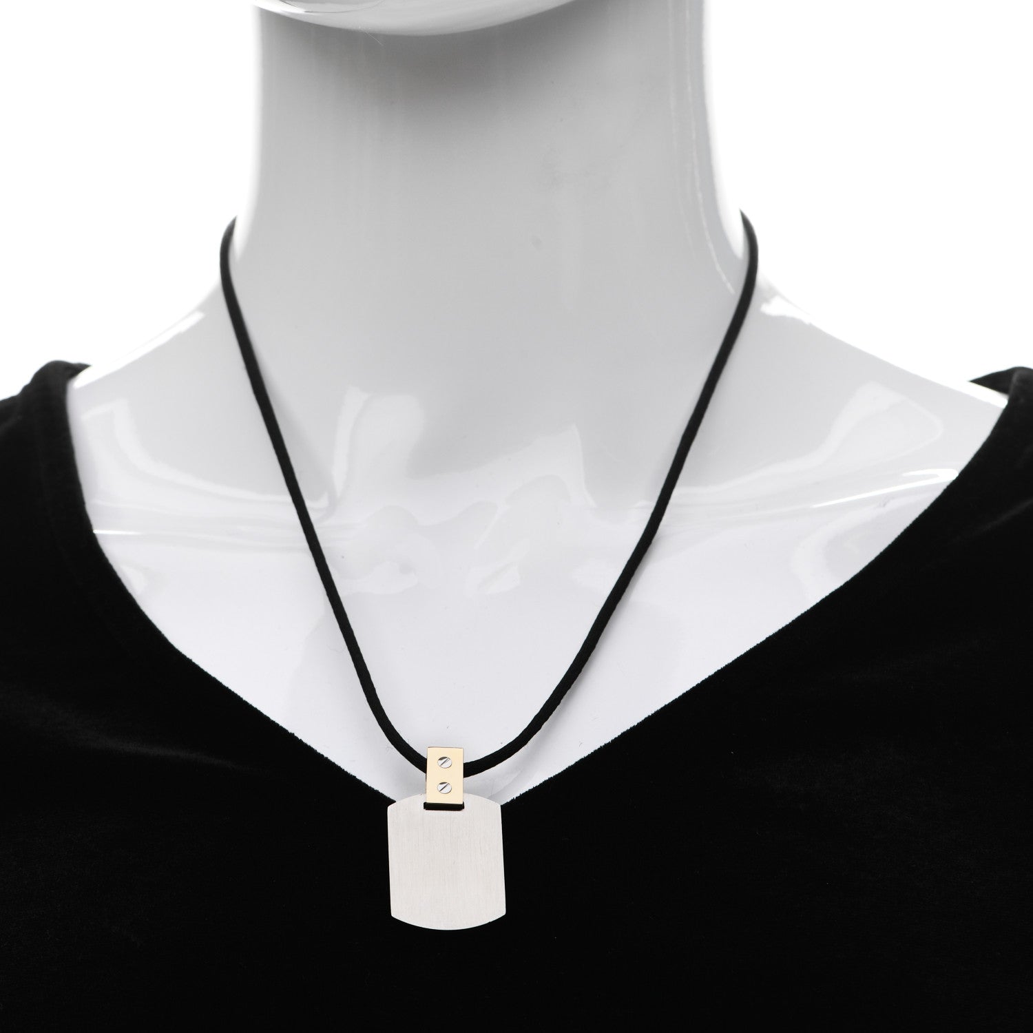 Cartier 18K Yellow Gold Stainless Steel Santos Dog Tag Pendant Necklace 2 of 5
