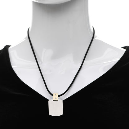Cartier 18K Yellow Gold Stainless Steel Santos Dog Tag Pendant Necklace 2 of 5