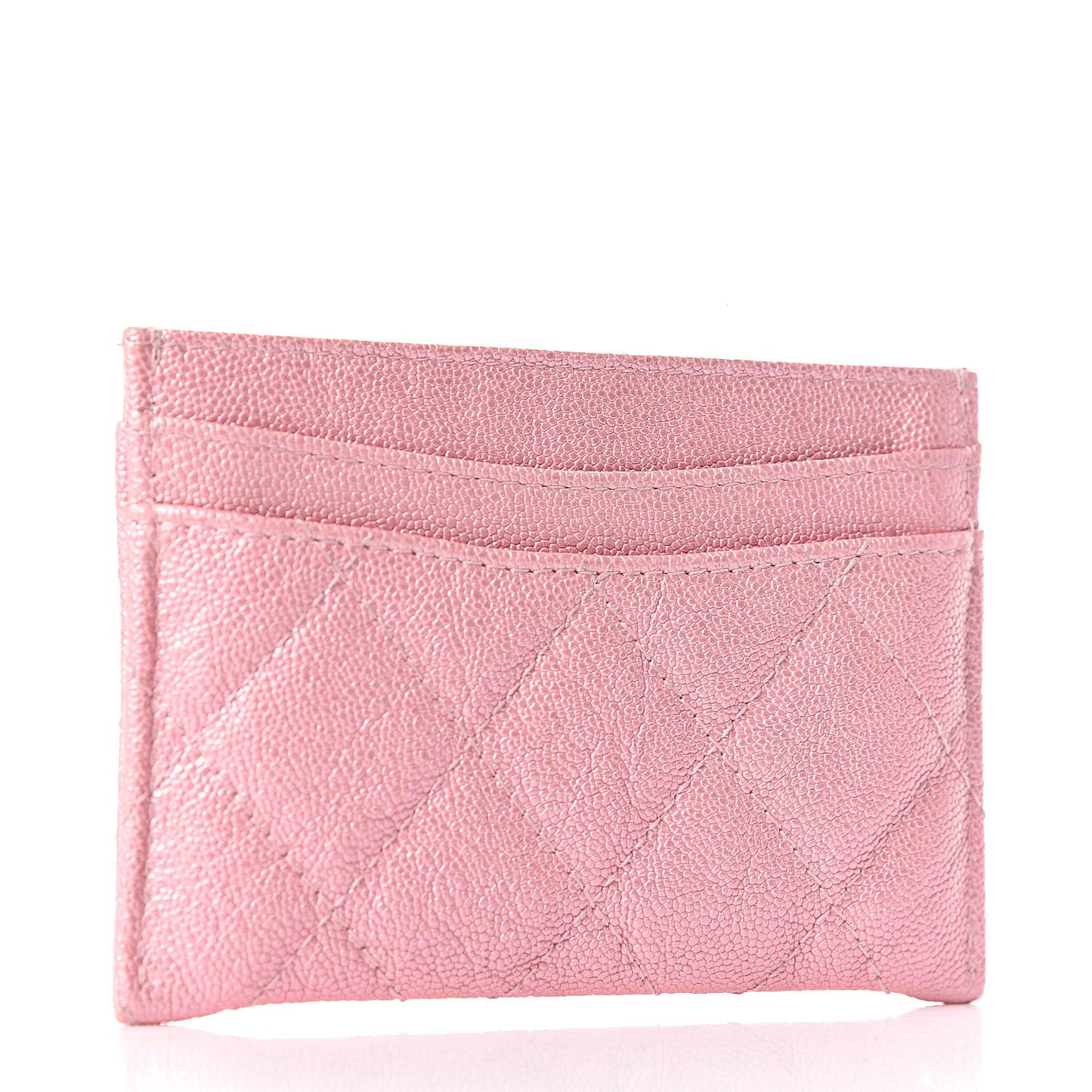 Iridescent Caviar Quilted Card Holder Rose Pink