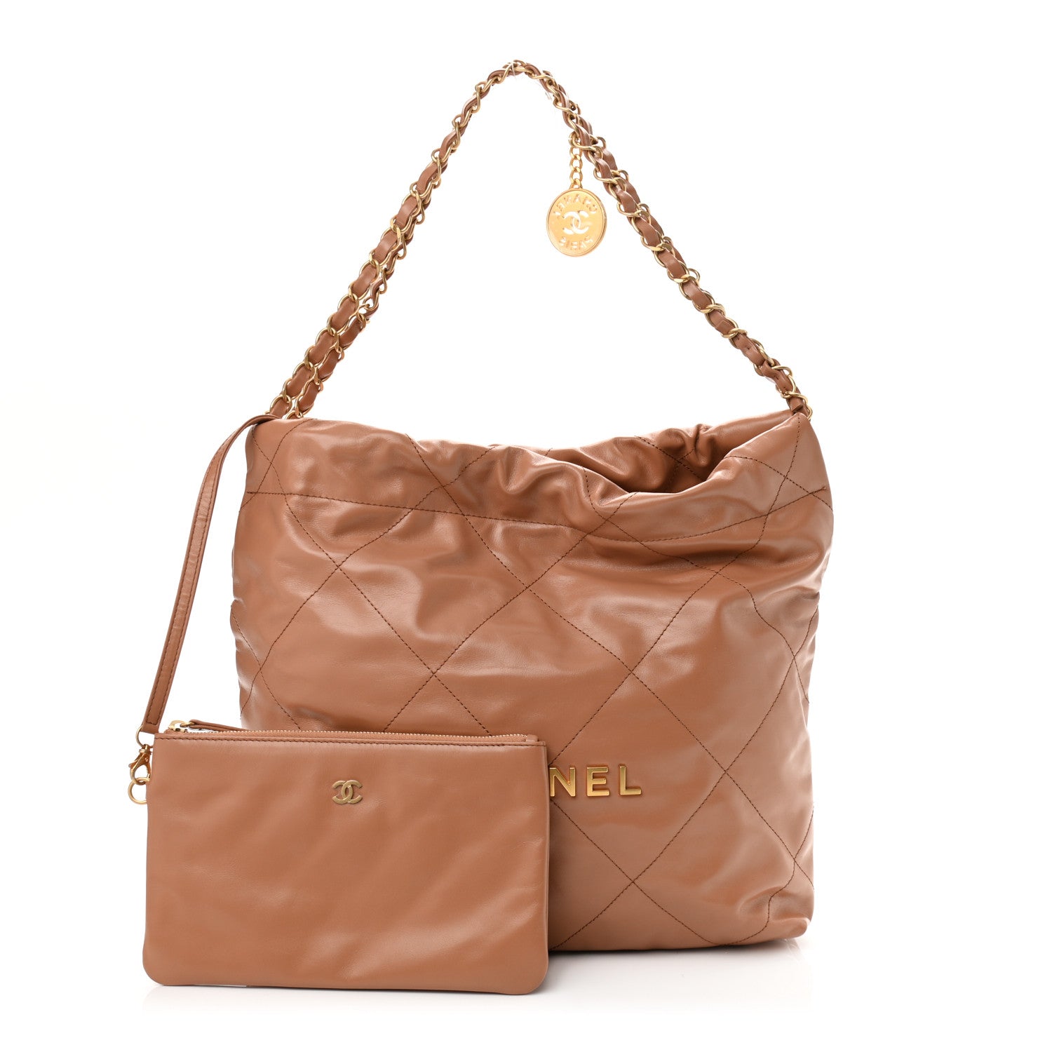 Chanel Shiny Calfskin Quilted Small Chanel 22 Camel 1 of 12