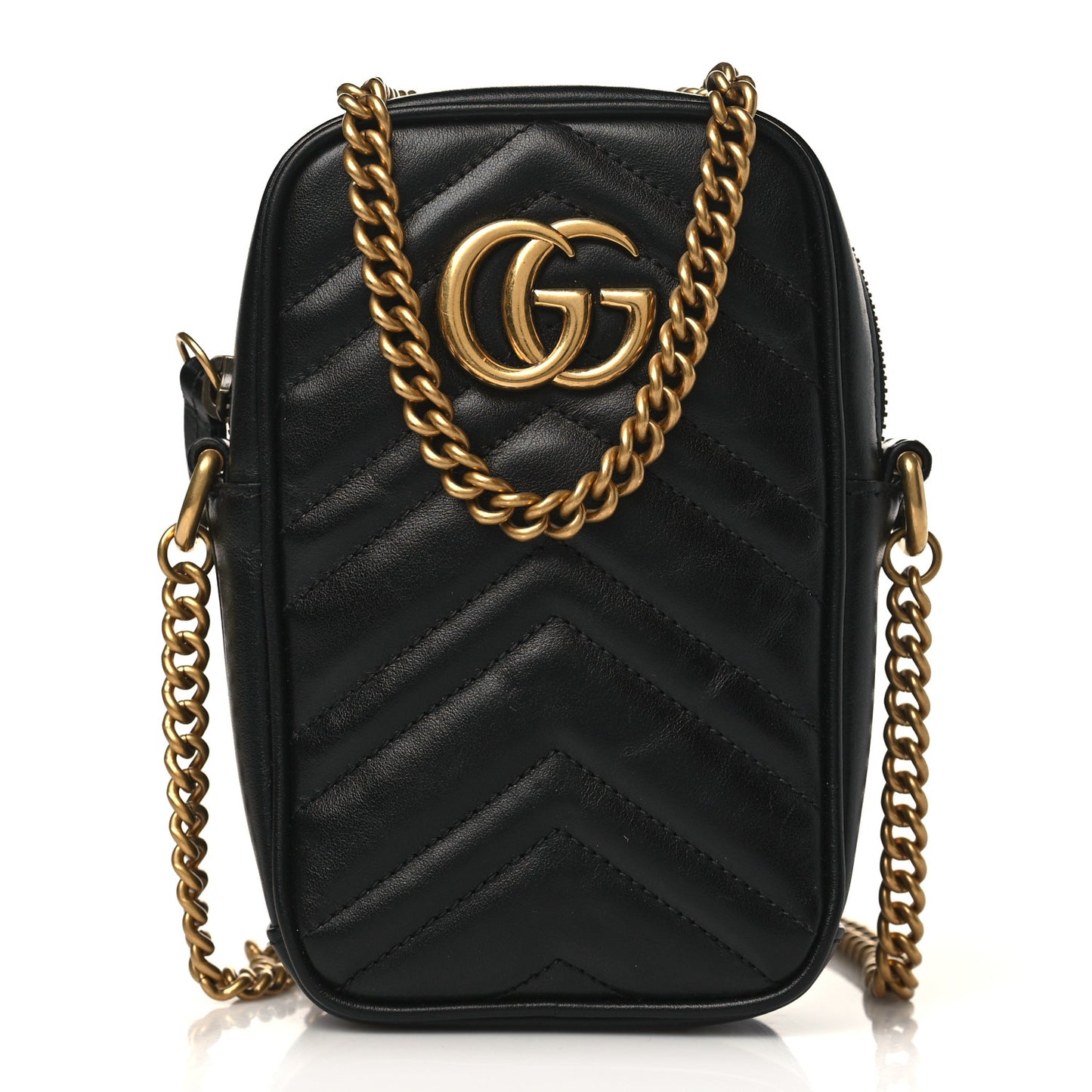 Calfskin Matelasse Mini GG Marmont Crossbody Bag Black