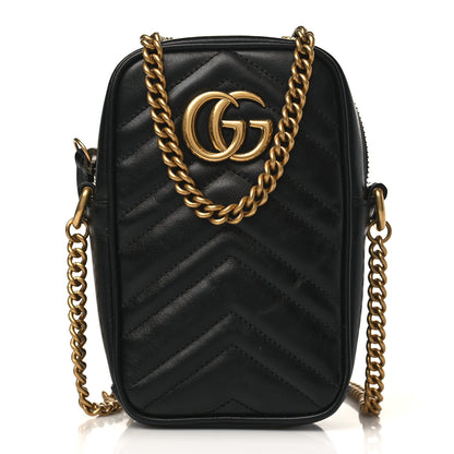 Gucci Calfskin Matelasse Mini GG Marmont Crossbody Bag Black 1 of 11