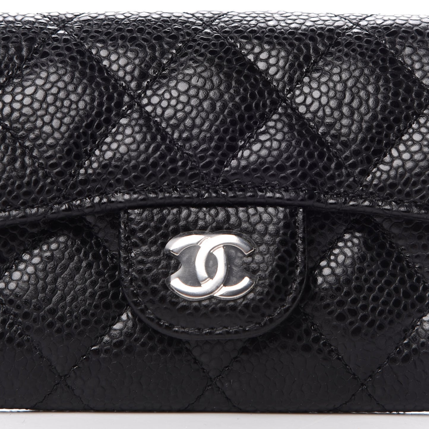 Caviar Quilted Flap Card Holder Black