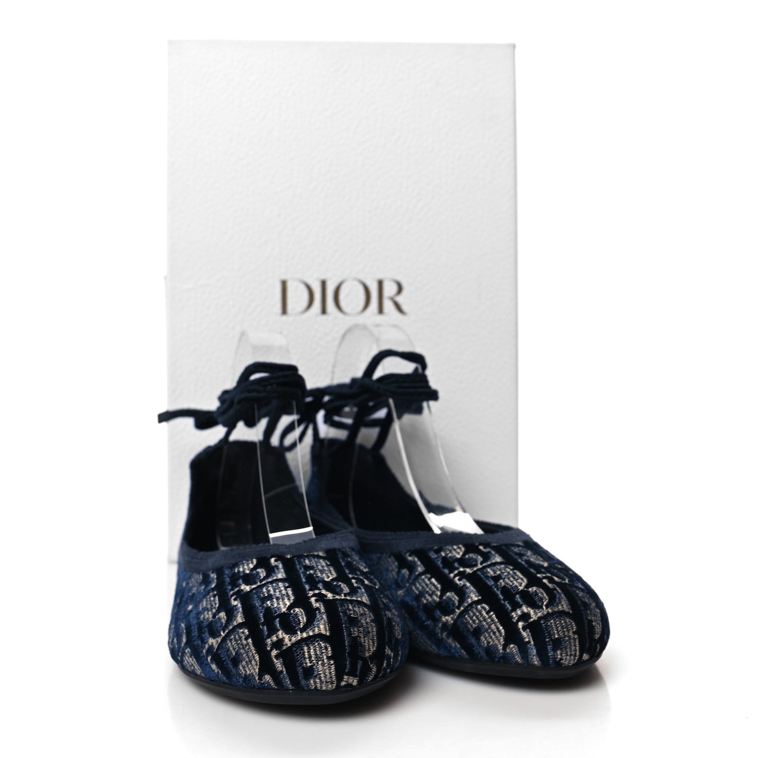 Christian Dior Velvet Oblique Poeme Laced Ballerina Flats 36.5 Blue 9 of 9