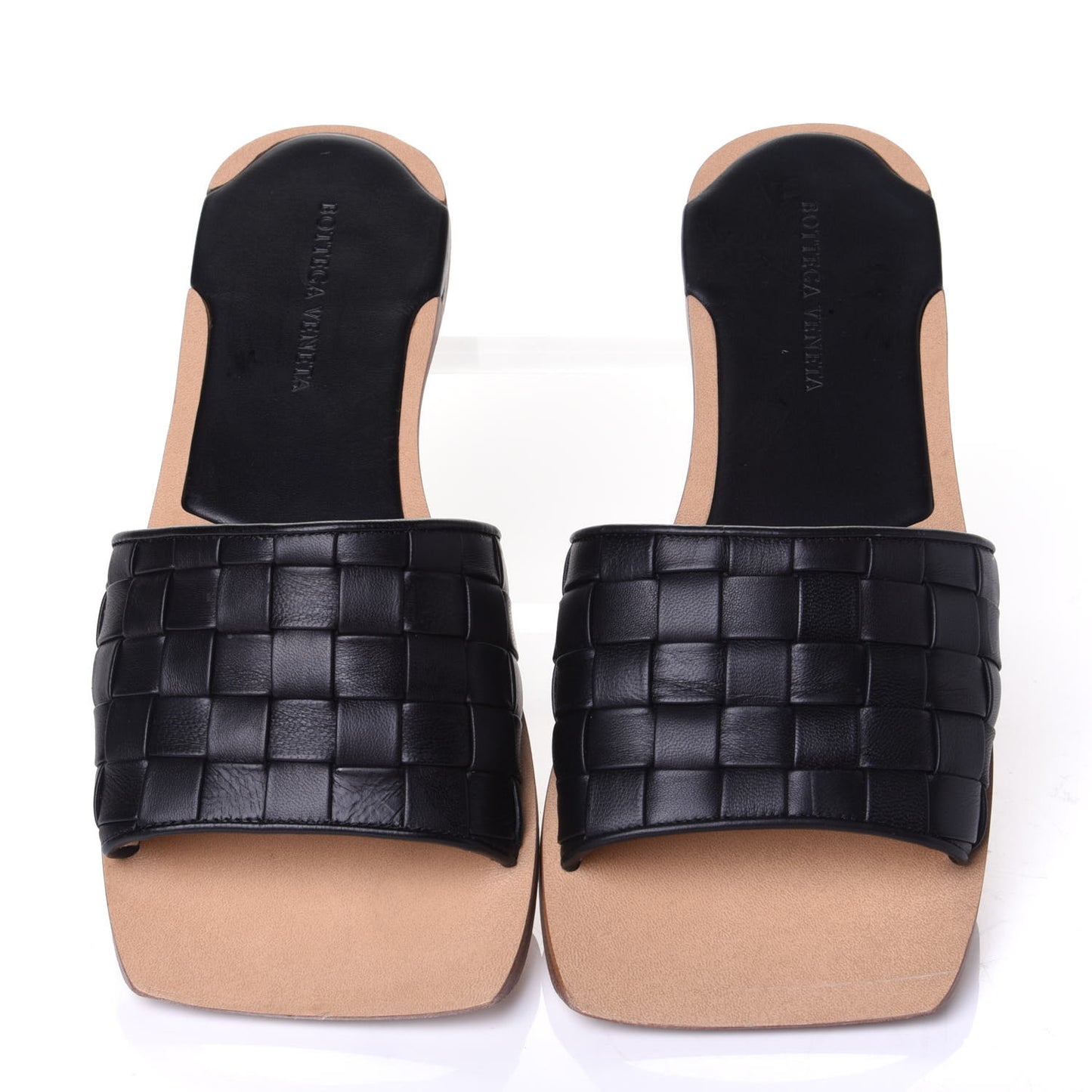 Nappa Intrecciato Squared Toe Flat Sandals 40 Black