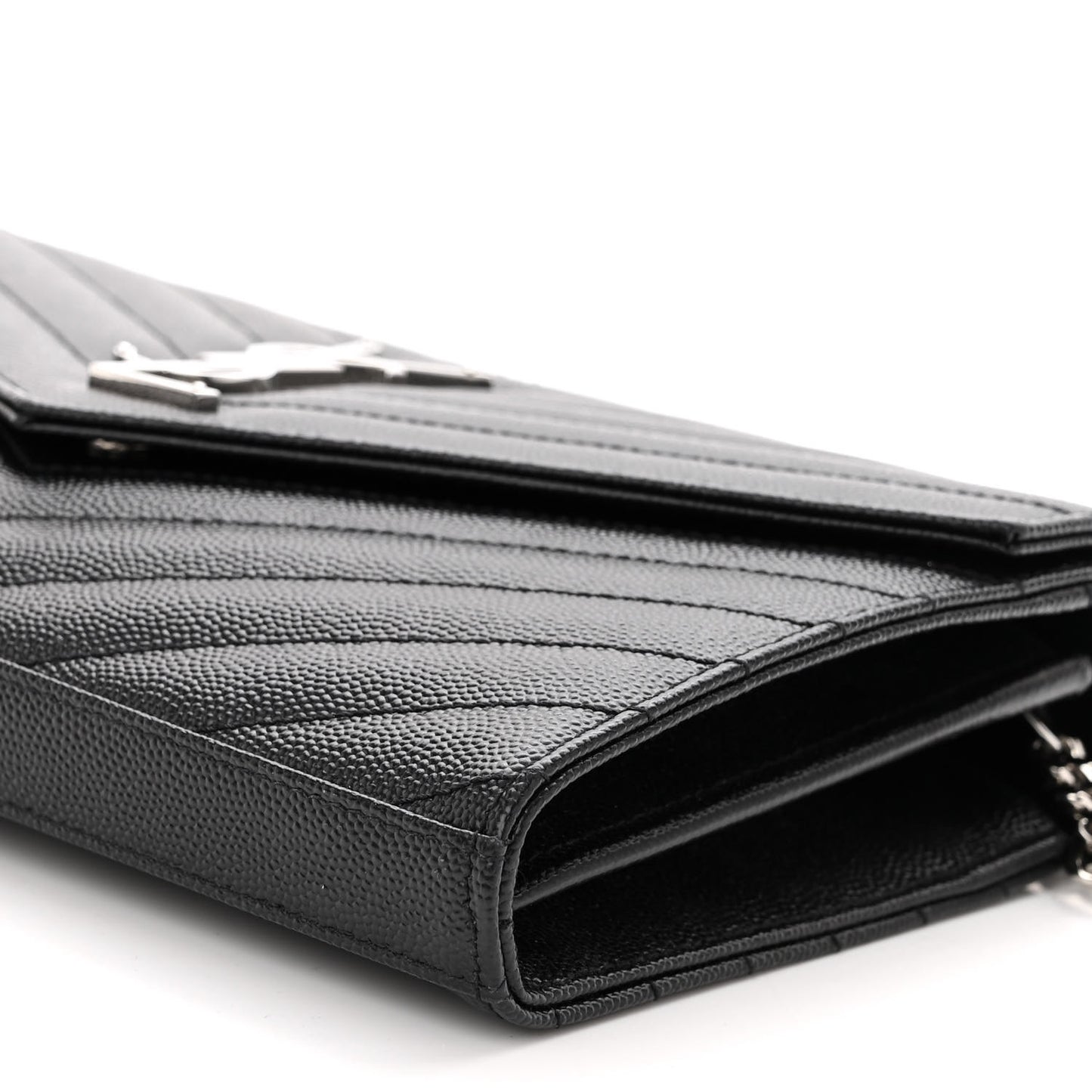Grain De Poudre Matelasse Chevron Monogram Chain Wallet Black