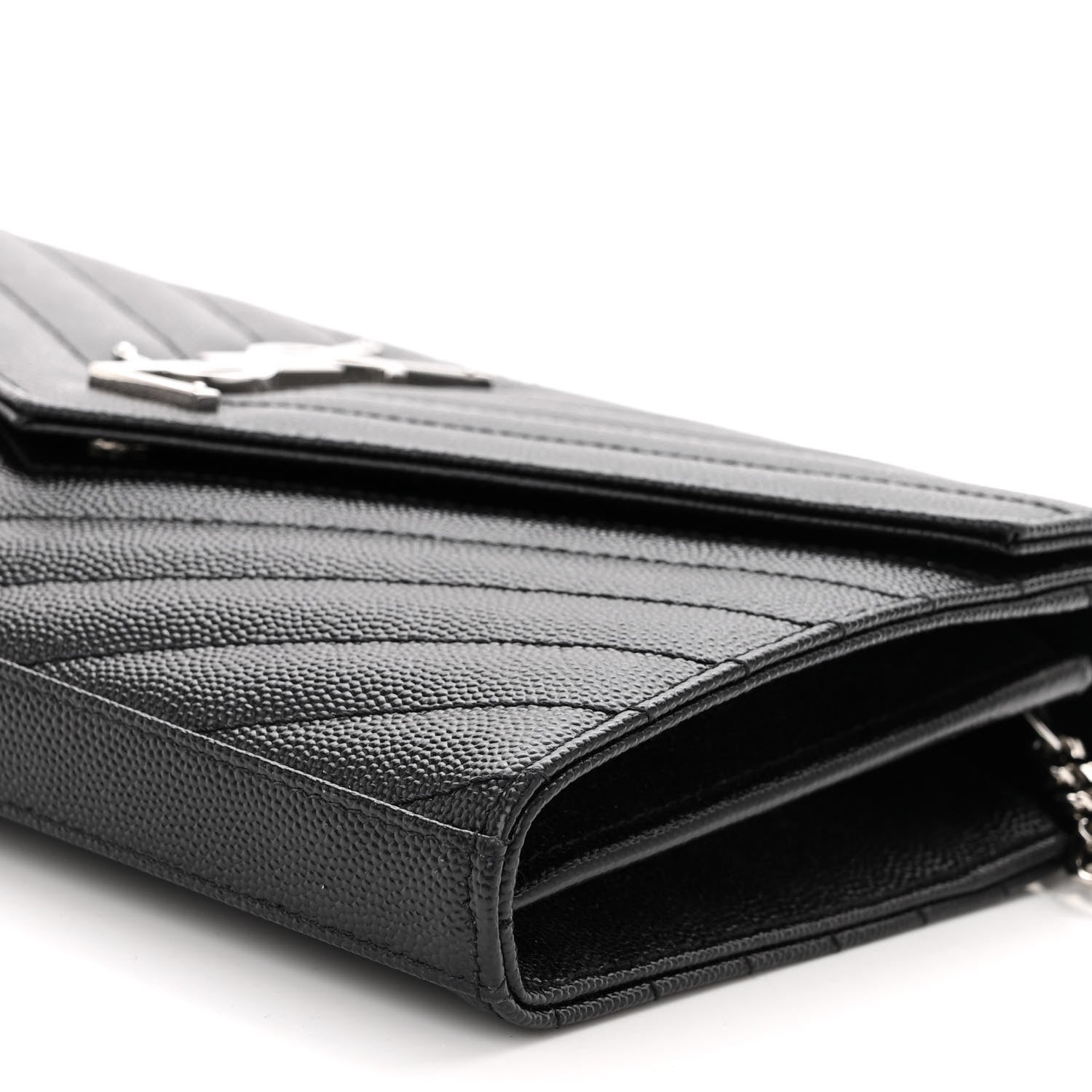 Saint Laurent Grain De Poudre Matelasse Chevron Monogram Chain Wallet Black 9 of 9