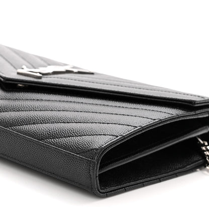 Saint Laurent Grain De Poudre Matelasse Chevron Monogram Chain Wallet Black 9 of 9