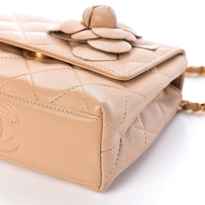 Chanel Lambskin Quilted Mini Camellia Flap Beige 10 of 12