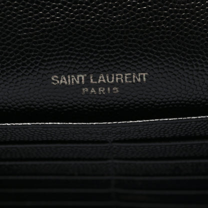 Saint Laurent Grain De Poudre Matelasse Chevron Monogram Monochrome Chain Wallet Black 7 of 11