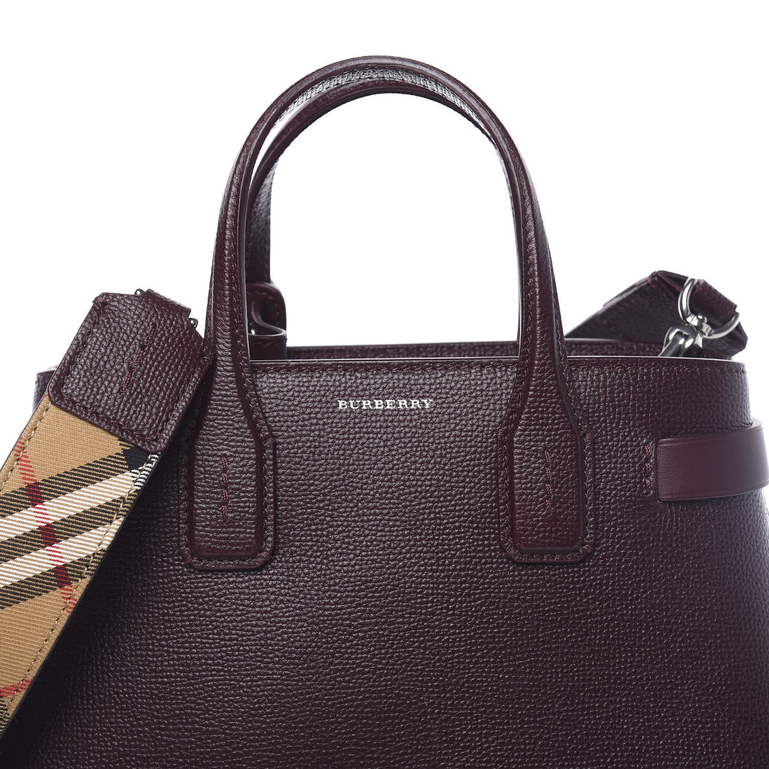 Burberry Grainy Calfskin House Check Small Banner Tote Mahogany Red 12 of 12